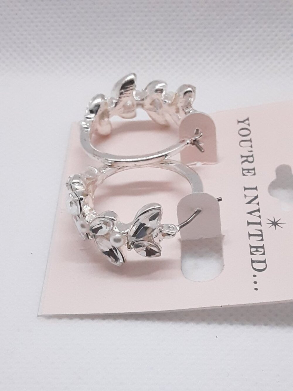 NEW Fancy Faux pearl and CZ hoop earrings